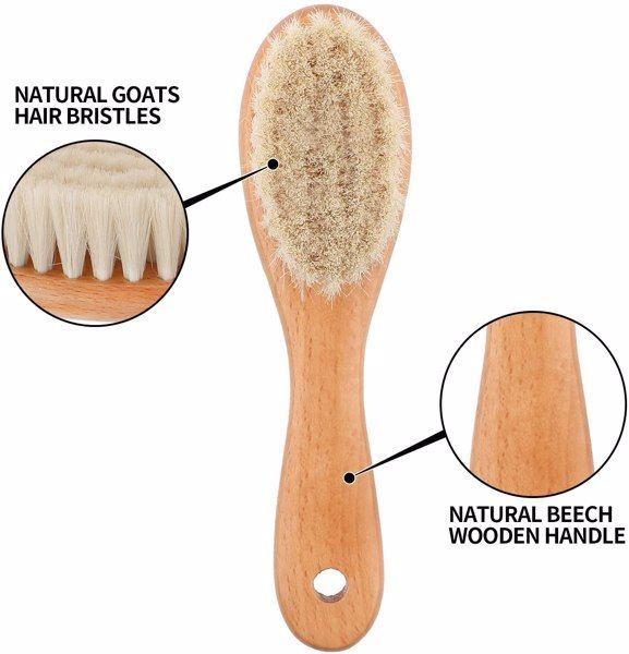 Chibello Juego de cepillo y peine de madera de 4 piezas para el pelo del  bebé, cepillo de cerdas naturales de cabra para el tratamiento de la tapa  de