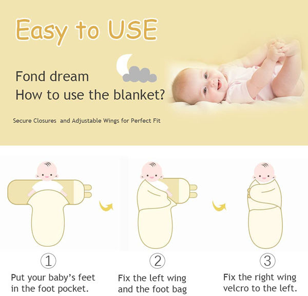 Bebé Recién Nacido Arrullo Manta Fácil Ajustable Dormir Saco Envuelva 0-6  Mes <